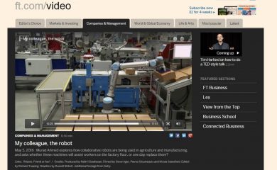 Collaborative robot in use on the Financial Times website