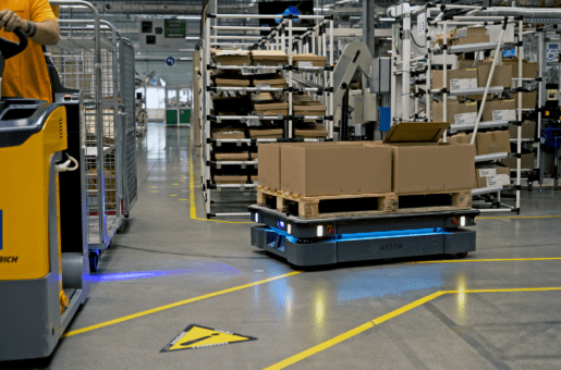 MiR600 Autonomous Mobile Robot (AMR) in warehouse environment