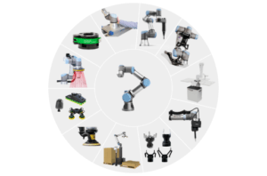 Universal Robots and range of complementary products including grippers, vision systems and application kits.